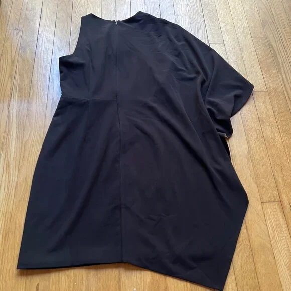 Halston Heritage Size 10 Black & White Draped Ruffle Overlay Asymmetrical Dress